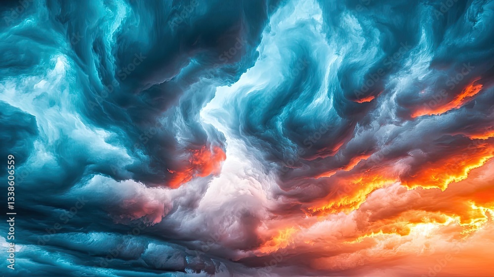 Poster sunset landscape abstract background idea. dramatic clouds filled with vibrant colors during a stunn