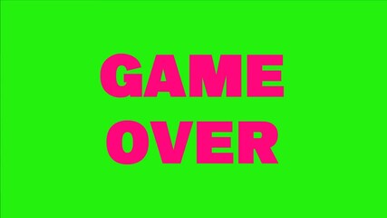 Game Over pink text animation in glitch style on green screen. 3D render.