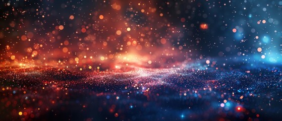 The background with bright flashes of light and shimmers of red and blue, ideal for advertising banners or music album covers, creating a dynamic and memorable atmosphere.