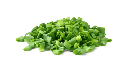 Pile of fresh chopped green onion isolated on white
