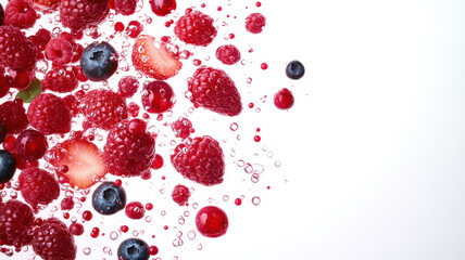 fresh mixed berries in the air.