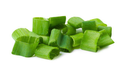 Pile of fresh chopped green onion isolated on white