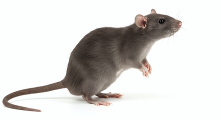 Grey Rat in Profile Against White Background