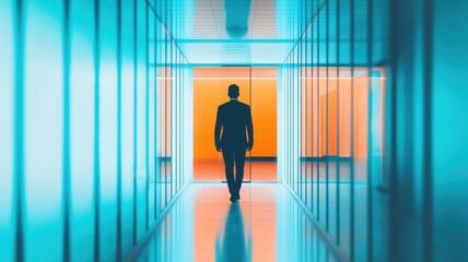 Employee walking out of a glass office, leaving boss visibly fuming, [conflict fallout], [concept: exit from toxicity]. , closes up