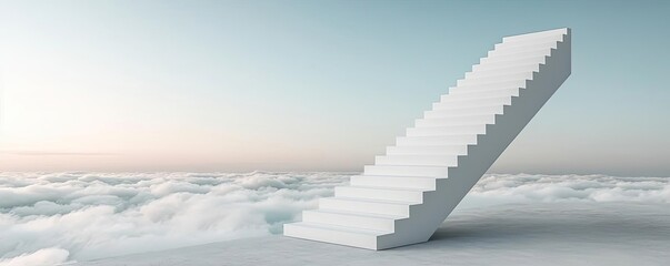Negative space design abstract background concept. A surreal staircase leading into a dreamy sky filled with clouds and soft pastel colors.