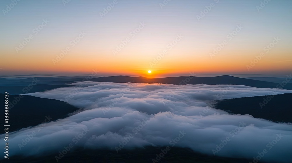 Poster sunset landscape abstract background idea. breathtaking sunset over mountain clouds, creating a sere