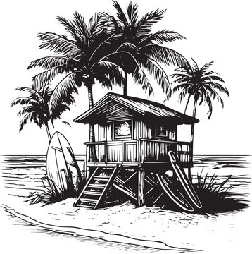 Lifeguard booth beach vector illustration