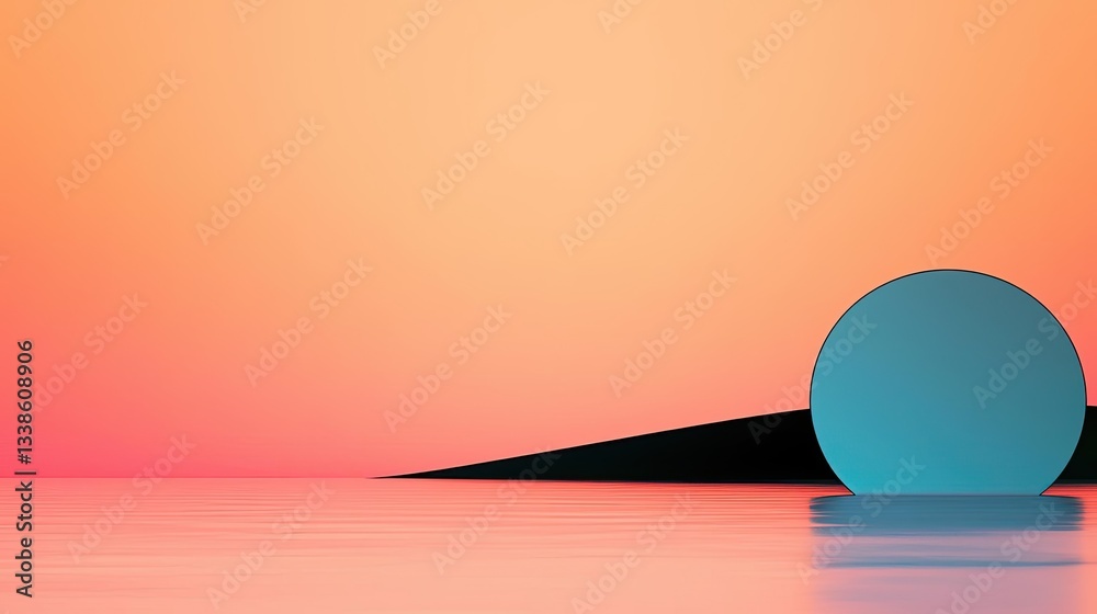 Poster Surrealist art abstract background concept. Vibrant abstract scene featuring a circular shape against a colorful sunset backdrop.