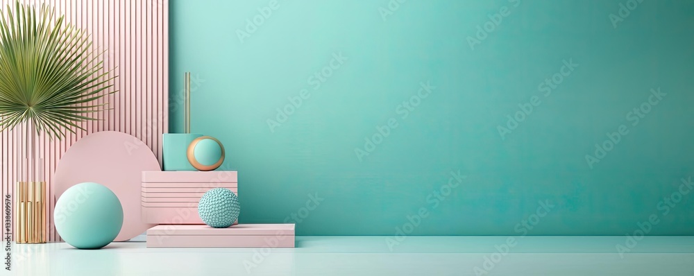 Poster surrealist art abstract background concept. stylish geometric design featuring pastel colors and cir