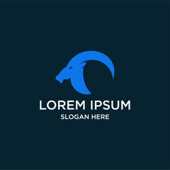 Abstract Blue Goat Head Logo Design Template