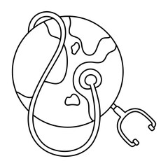 world and stethoscope doodle outline