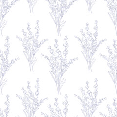 Floral seamless pattern with Lavender. Lavender background. Eco background. Lavender  hand drawn line art design. Elegant seamless background minimalist style