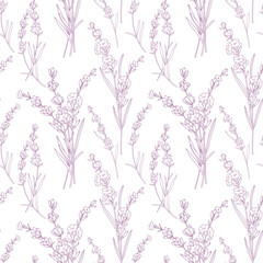 Floral seamless pattern with Lavender. Lavender background. Eco background. Lavender  hand drawn line art design. Elegant seamless background minimalist style