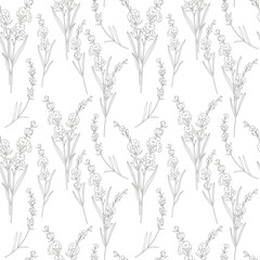 Floral seamless pattern with Lavender. Lavender background. Eco background. Lavender  hand drawn line art design. Elegant seamless background minimalist style