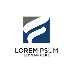 Abstract Blue Gray White Letter F Logo Design