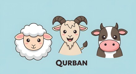 Cute Cartoon Animals Depicting a Playful Qurban Theme for Festivities