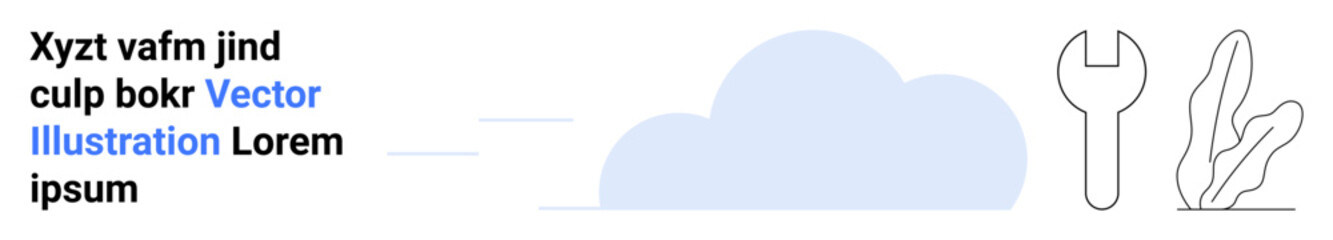 Cloud icon paired with outlined wrench and leaf-style design entry. Ideal for technology, maintenance, repair, growth, sustainability, cloud computing, and simple landing page