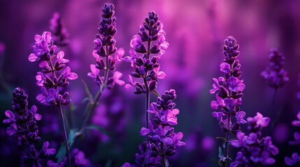 Fototapeta premium Beautiful purple flowers illuminated by a soft ethereal background