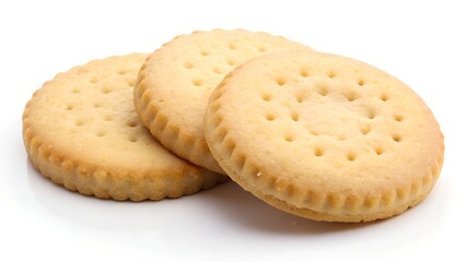 Delicious Round Golden Biscuits with Textured Surface Arranged On a White Background