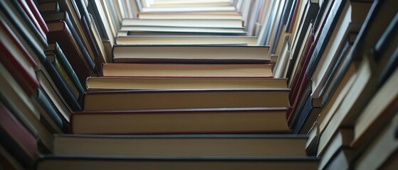 Fototapeta premium Books Stacked to Create a Unique Perspective of a Staircase