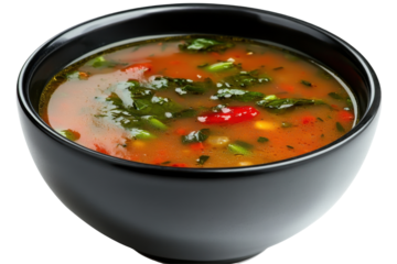 Vibrant bowl of vegetable soup with fresh herbs and spices