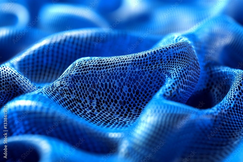 Poster Blue textured fabric with intricate patterns captured in soft light showcasing its undulating waves and smooth surface detail