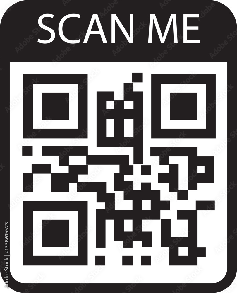 Poster qr code scan black icon. scan me text vector. smartphone usage. electronic, barcode, digital technol