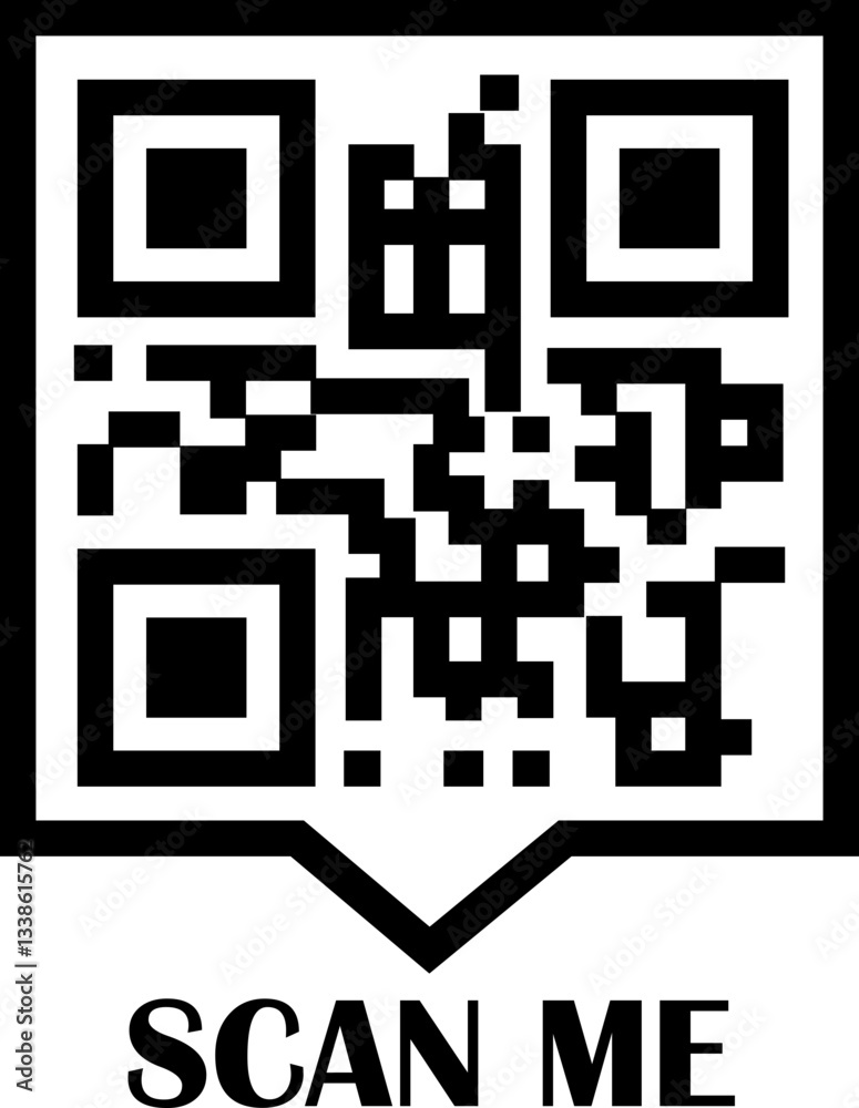 Poster qr code scan black icon. scan me text vector. smartphone usage. electronic, barcode, digital technol