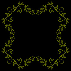 Floral curling frame. Decorative nature swirling background with leaves.