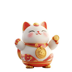 Chinese New Year Lucky Cat Figurine Isolated on Transparent Background