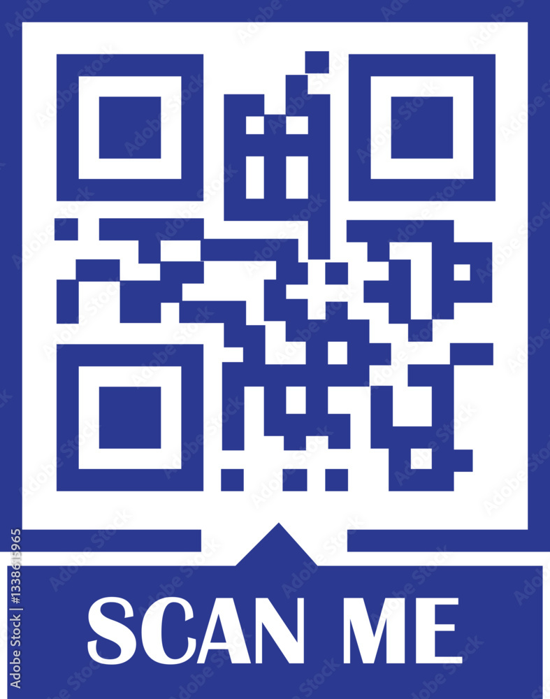 Poster qr code scan blue icon. scan me text vector. smartphone usage. electronic, barcode, digital technolo