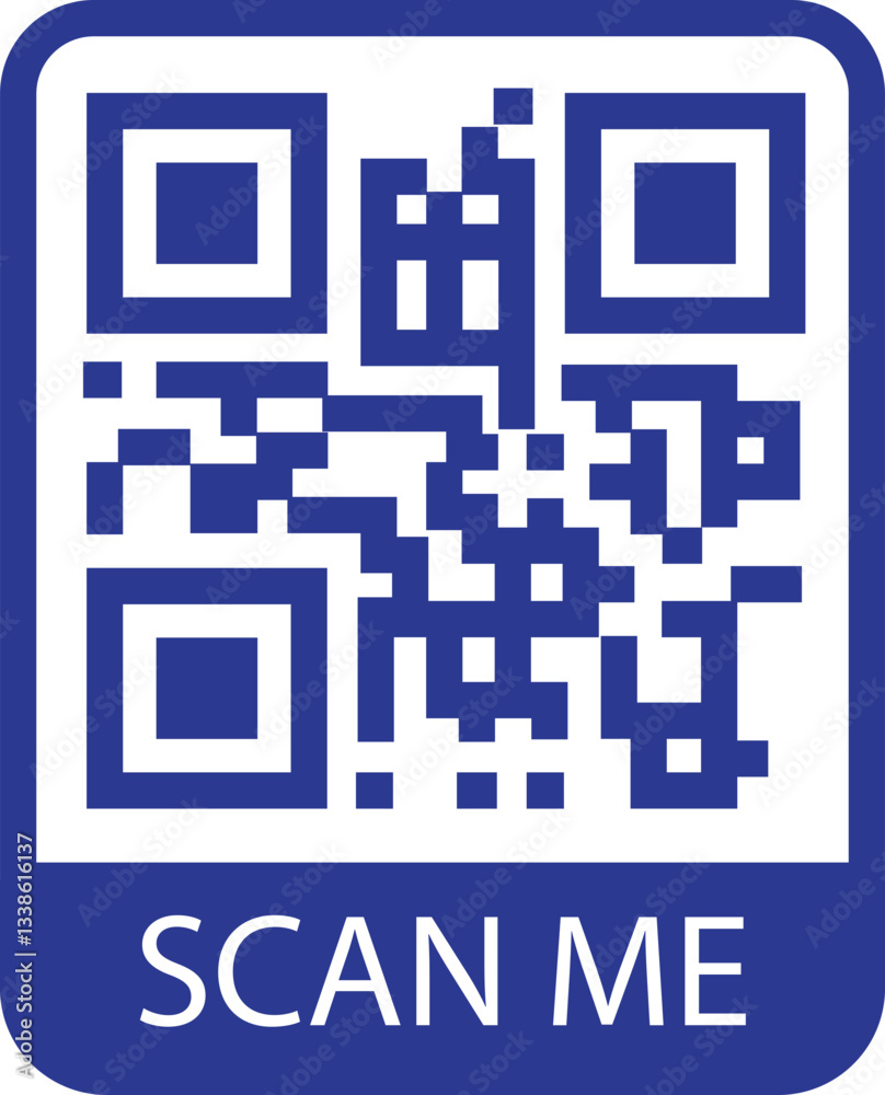 Poster qr code scan blue icon. scan me text vector. smartphone usage. electronic, barcode, digital technolo