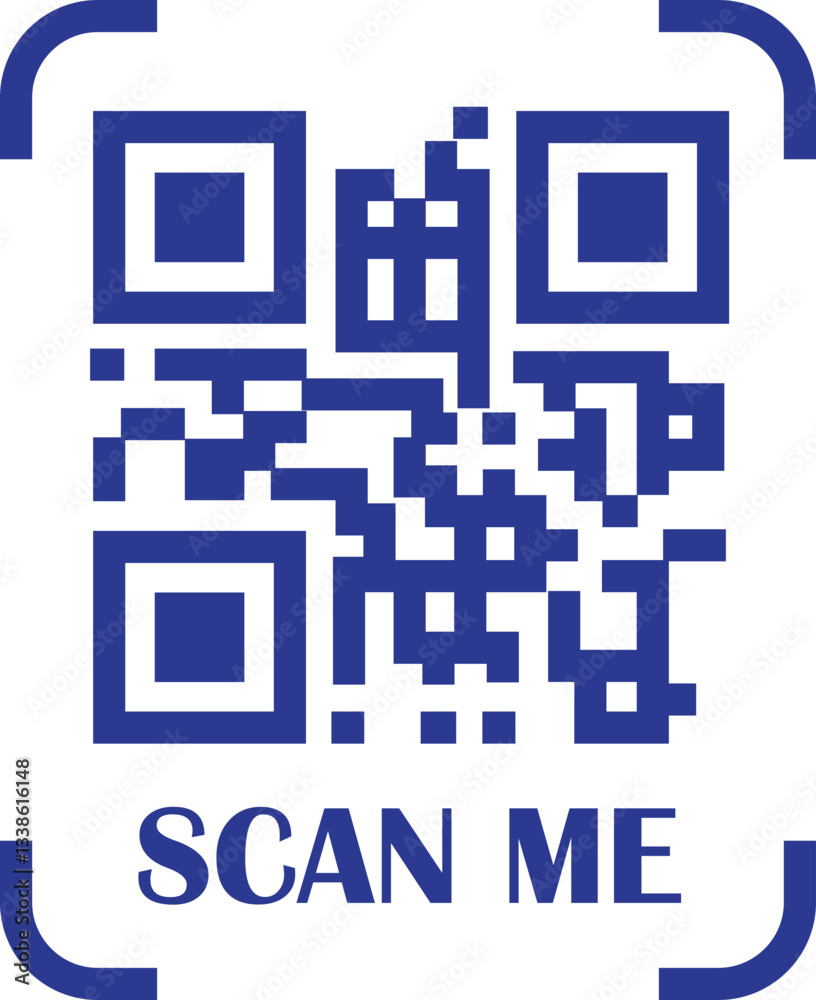 Poster qr code scan blue icon. scan me text vector. smartphone usage. electronic, barcode, digital technolo