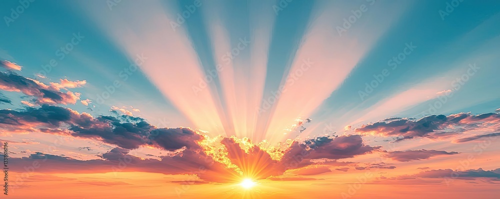 Poster sunset landscape abstract background idea. a breathtaking sunset with vibrant colors and rays shinin