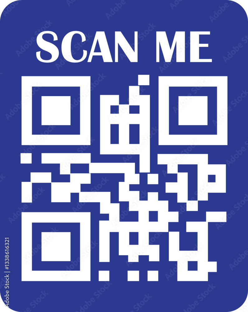 Poster qr code scan blue icon. scan me text vector. smartphone usage. electronic, barcode, digital technolo