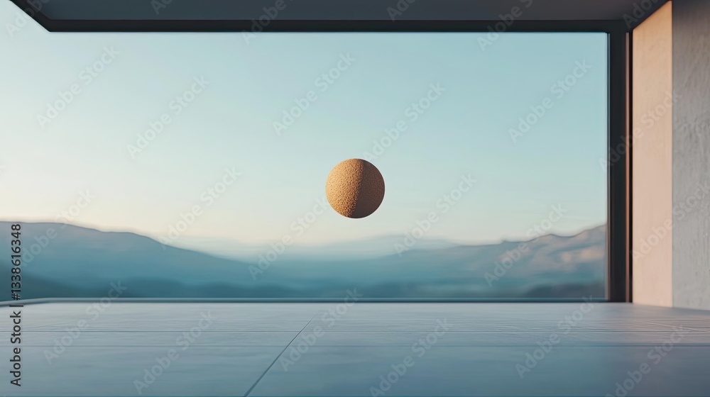 Poster Surrealist art abstract background concept. A surreal image of a floating egg against a serene outdoor backdrop.