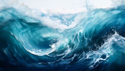 Powerful ocean waves crashing against each other during a sunny day at the shore