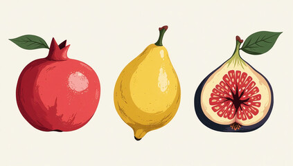 art print modern poster hand drawn pomegranate lemon fig peach trendy design wallpaper wall decor postcard cover