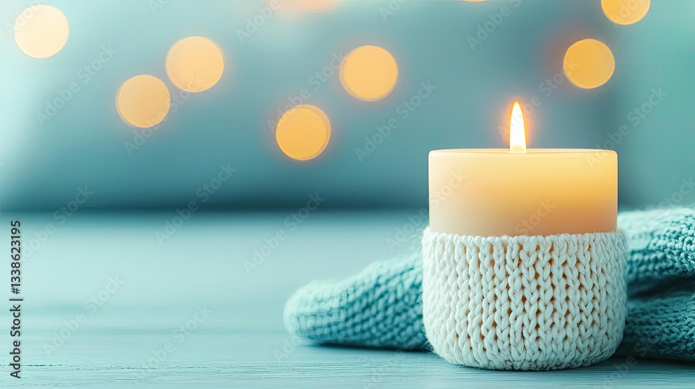 Leinwandbilder negative space design abstract background concept. a warm candle glows softly on a cozy blanket, cre