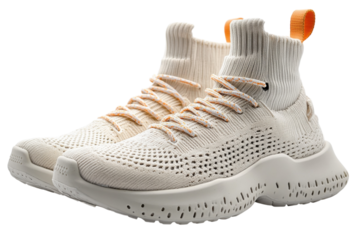 Modern sports shoes displayed on a neutral background with a stylish design and color