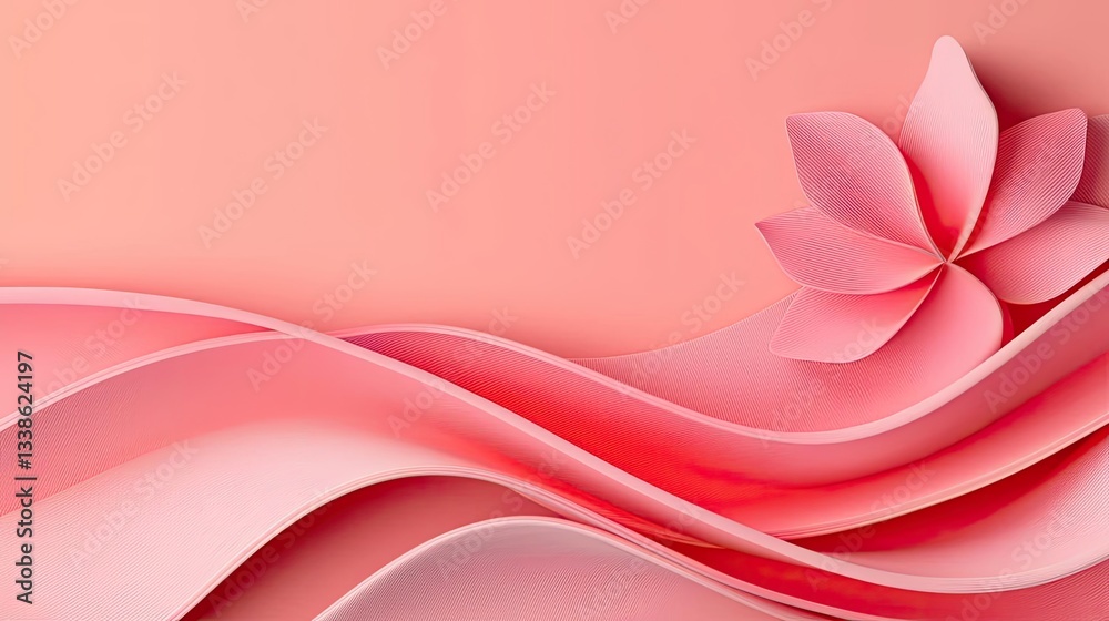 Poster negative space design abstract background concept. elegant pink flower design with flowing waves, sy