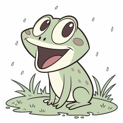 Joyful Cartoon Frog Illustration: Cute Green Amphibian in Grass.
