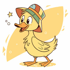 Cute Duckling Cartoon Illustration - Yellow, Happy.