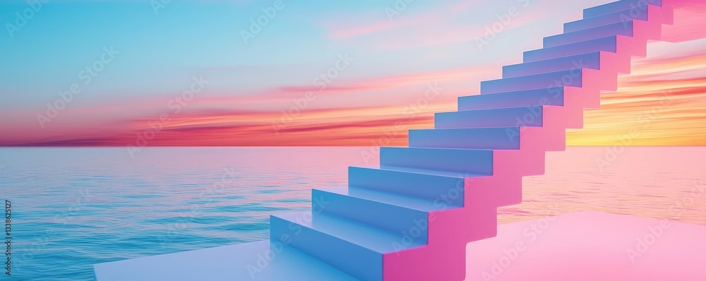 Poster surrealist art abstract background concept. a surreal image of colorful stairs symbolizing ascension