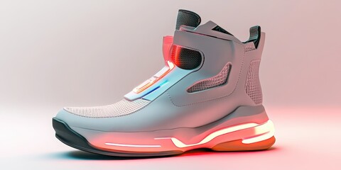 Futuristic Footwear: A sleek, high-tech shoe design, bathed in a gradient of vibrant colors, epitomizes innovation in athletic gear.