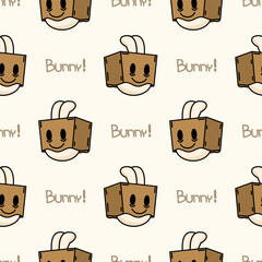 Face rabbit in box cartoon so cute. Pattern seamless vector illustration. 