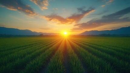 Obraz premium a breathtaking sunrise over a field, creating a stunning landscape with vibrant colors