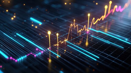 A vibrant graphic representation of data trends with colorful lines and points, symbolizing dynamic analytics and information flow.