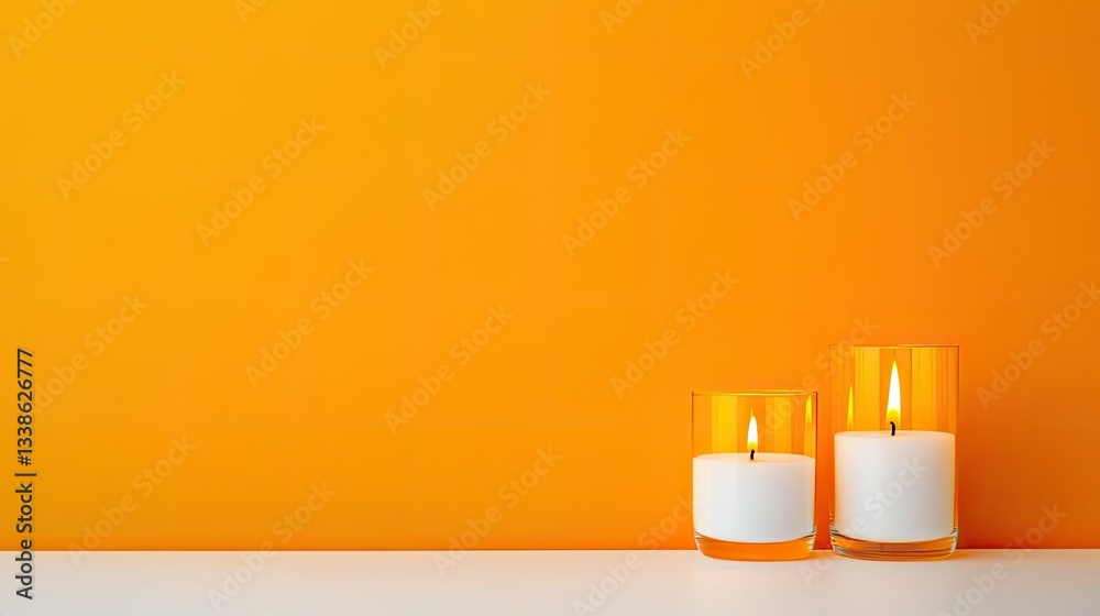 Poster negative space design abstract background concept. calming candles glow softly against a vibrant ora