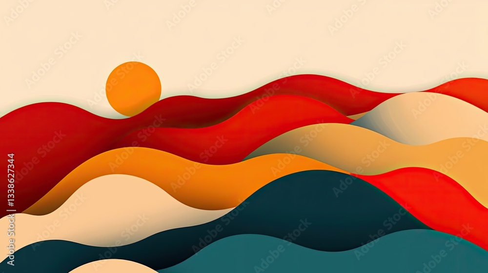 Poster Negative space design abstract background concept. Abstract waves with vibrant colors creating a modern, artistic landscape.